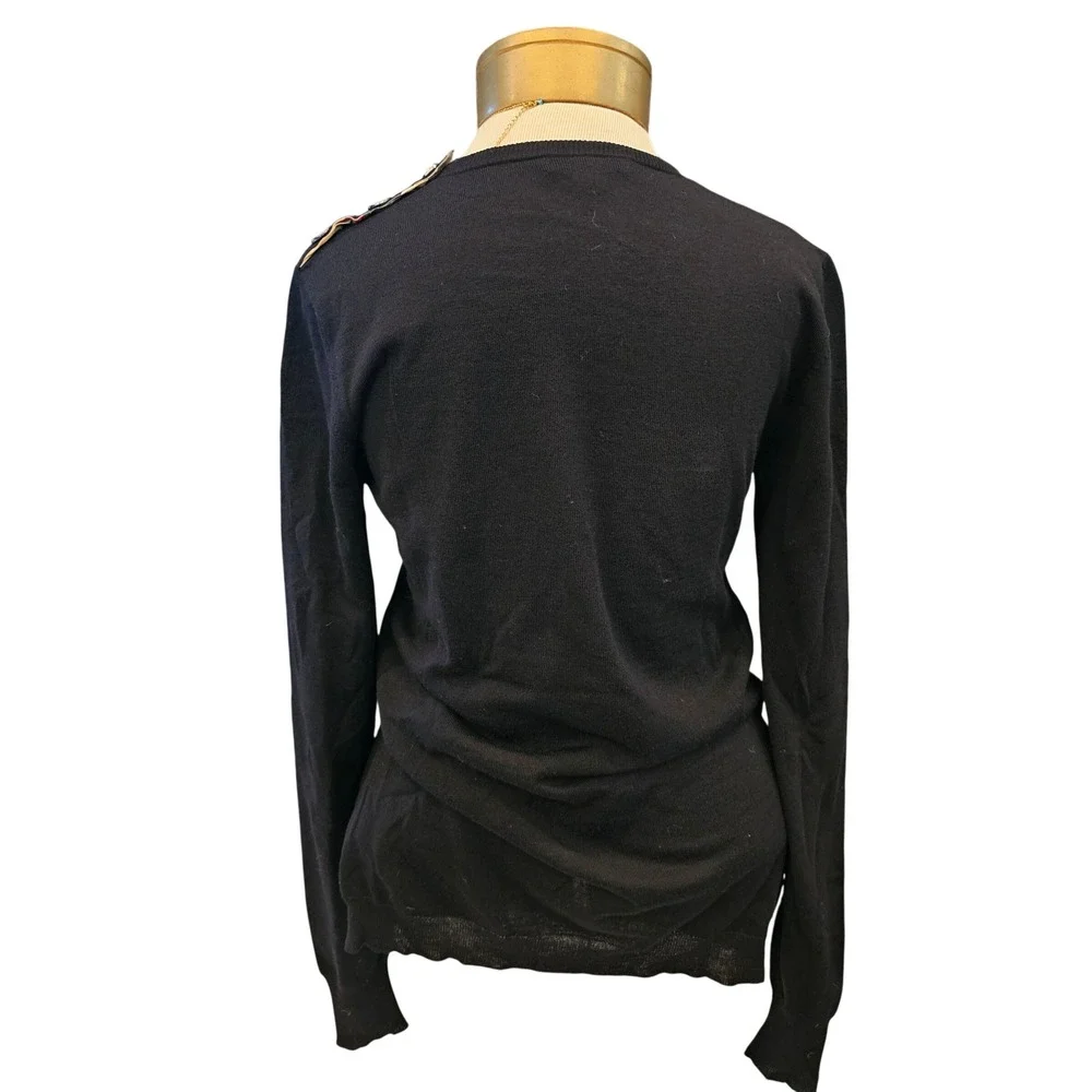 Burberry Brit Black Merino Wool Button Shoulder Sweater Large